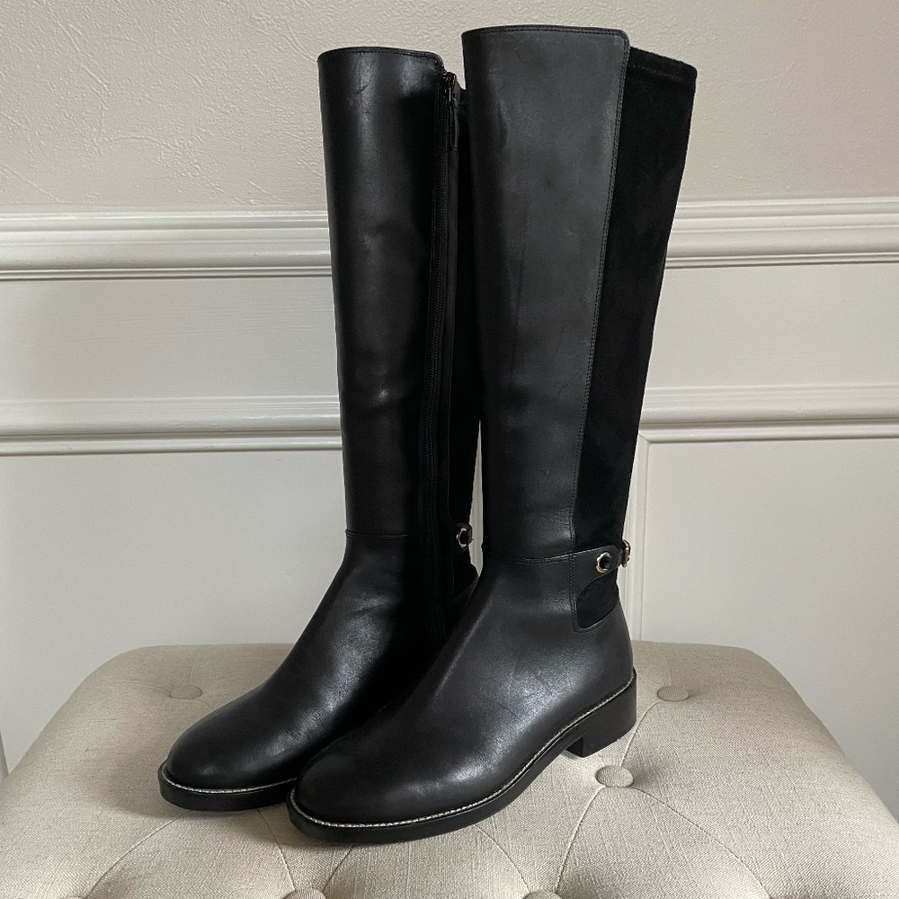 Cole Haan Leather and Suede Riding buckle Boots Black Size 8
